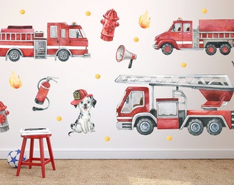 Calcomanía de pared de camión de bomberos / Calcomanía de pared de bombero / Etiqueta de pared de motor de fuego / Calcomanía de pared de bombero / Wandsticker Feuerwehr