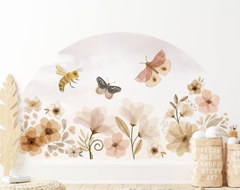 Sticker mural fleurs BOHO XL / décoration de chambre d'enfant fleurs / Sticker mural fleurs boho / Stickers muraux papillon