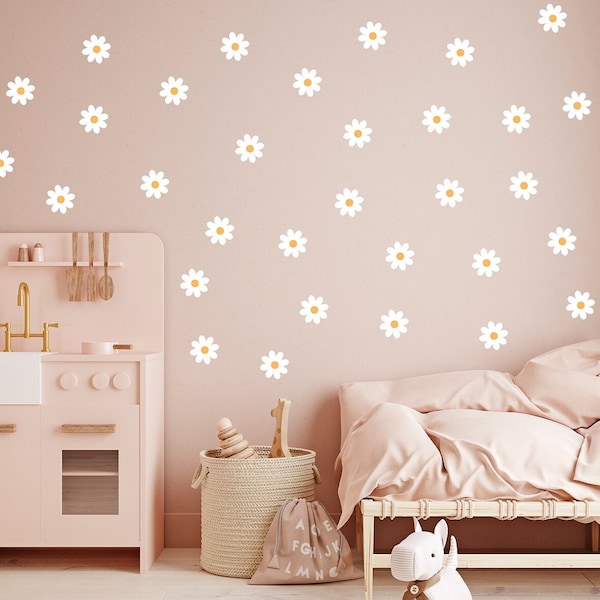 Daisy Flower Wall Decal 50 pcs, Nursery Decor, Flower Wall stickers / White Daisy / Floral Decals