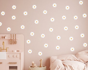 Daisy bloem muur sticker 50 stuks, kinderkamer decor, bloem muurstickers / witte margriet / bloemenstickers