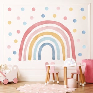 Rainbow Wall Decal with Polka Dot/ Rainbow Wall sticker / Watercolor rainbow wall decal / 50 dots