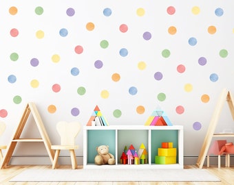 60 stickers muraux à pois arc-en-ciel/Décor bohème pour chambre d'enfant/Stickers muraux pois multicolores