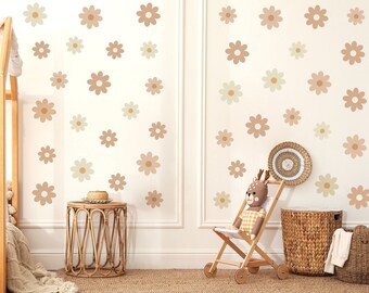 Sticker mural fleur marguerite, décoration de chambre d'enfant, sticker mural fleur / marguerite beige