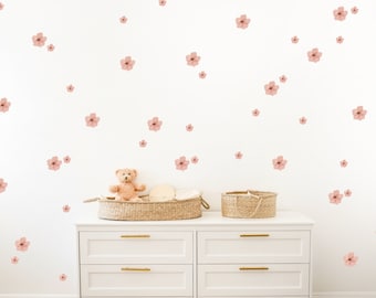 Stickers muraux fleurs 86 pcs Rose, décoration bohème pour chambre de bébé, décalcomanie murale marguerite, stickers muraux aquarelle fleurs / fleurs bohèmes / oeuvre d'art murale florale/