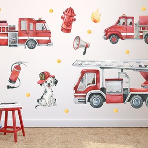 Fire truck wall decal / Firefighter Wall decal / Fire enginge Wall Sticker / Fireman Wall decal / Wandsticker Feuerwehr image 1