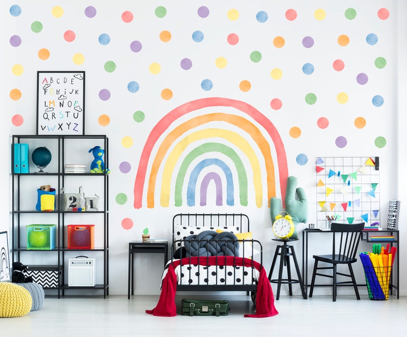 Decalcomania da muro arcobaleno con pois/Decorazioni per la cameretta arcobaleno/Adesivo da muro arcobaleno classico/Decalcomania da muro arcobaleno acquerello immagine 4