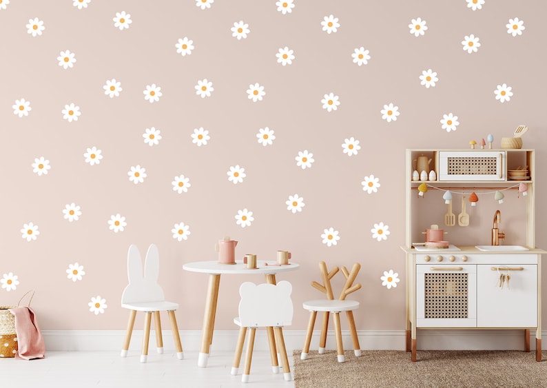Daisy Flower Wall Decal 50 pcs, Nursery Decor, Flower Wall stickers / White Daisy / Floral Decals image 8