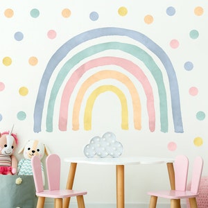 Decalcomania da muro arcobaleno con pois/arredamento arcobaleno per la cameretta dei bambini/adesivo da parete arcobaleno pastello/decalcomania da muro arcobaleno acquerello immagine 3