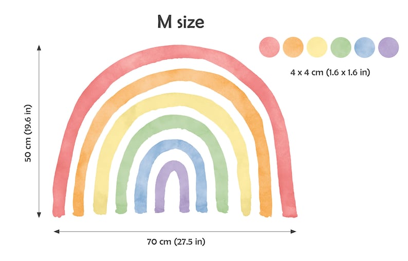 Wandtattoo Regenbogen mit Polka Dots/ Kinderzimmer Dekor Regenbogen/ klassischer Regenbogen Wandaufkleber/ Aquarell Regenbogen Wandtattoo Bild 8