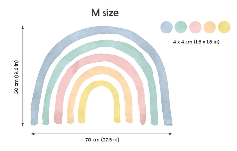 Decalcomania da muro arcobaleno con pois/arredamento arcobaleno per la cameretta dei bambini/adesivo da parete arcobaleno pastello/decalcomania da muro arcobaleno acquerello immagine 5