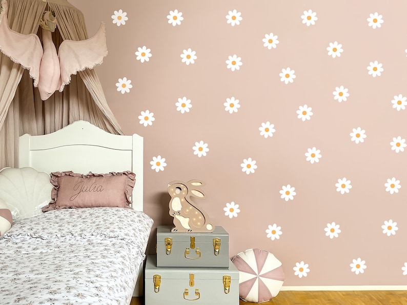 Daisy Flower Wall Decal 50 pcs, Nursery Decor, Flower Wall stickers / White Daisy / Floral Decals zdjęcie 3