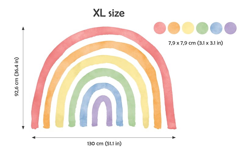 Decalcomania da muro arcobaleno con pois/Decorazioni per la cameretta arcobaleno/Adesivo da muro arcobaleno classico/Decalcomania da muro arcobaleno acquerello immagine 10