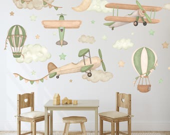 Adesivi murali aeroplani/adesivi murali aerei/adesivi murali mongolfiere/decorazioni per la cameretta dei bambini a tema aviazione/decorazioni per la cameretta dei bambini a tema aeroplano/arte per la cameretta dei bambini dei piloti