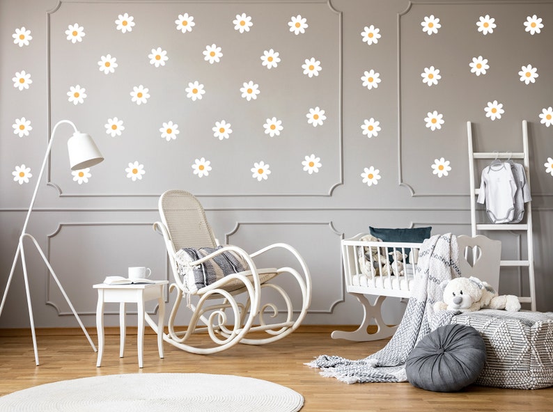 Daisy Flower Wall Decal 50 pcs, Nursery Decor, Flower Wall stickers / White Daisy / Floral Decals zdjęcie 6