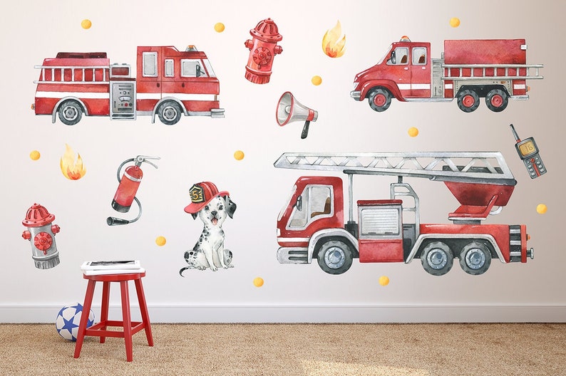 Fire truck wall decal / Firefighter Wall decal / Fire enginge Wall Sticker / Fireman Wall decal / Wandsticker Feuerwehr image 1