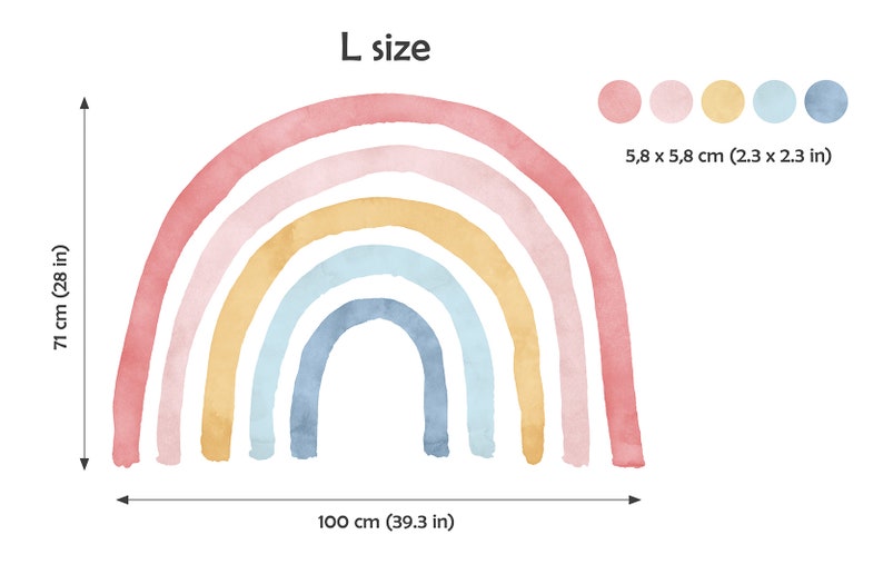 Calcomanía de pared arco iris con lunares / pegatina de pared arco iris / calcomanía de pared arco iris de acuarela / 50 puntos imagen 7