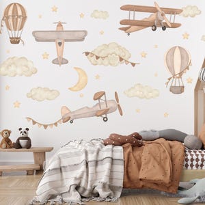 Adesivi murali aeroplani/adesivi murali aerei/adesivi murali mongolfiere/decorazioni per la cameretta dei bambini a tema aviazione/decorazioni per la cameretta dei bambini a tema aeroplano/arte per la cameretta dei bambini dei piloti