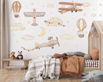 Adesivi murali aeroplani/adesivi murali aerei/adesivi murali mongolfiere/decorazioni per la cameretta dei bambini a tema aviazione/decorazioni per la cameretta dei bambini a tema aeroplano/arte per la cameretta dei bambini dei piloti