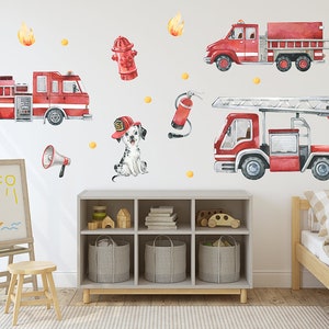 Fire truck wall decal / Firefighter Wall decal / Fire enginge Wall Sticker / Fireman Wall decal / Wandsticker Feuerwehr image 2