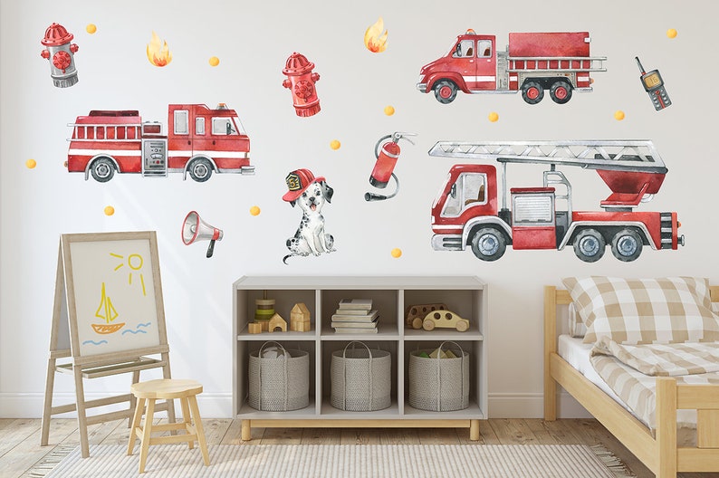 Fire truck wall decal / Firefighter Wall decal / Fire enginge Wall Sticker / Fireman Wall decal / Wandsticker Feuerwehr image 2