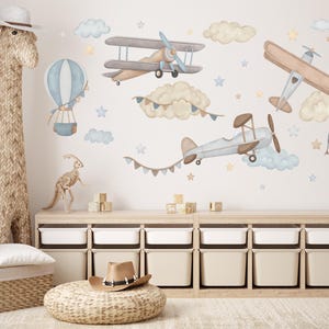 Adesivi murali aeroplani/adesivi murali aerei/adesivi murali mongolfiere/decorazioni per la cameretta dei bambini a tema aviazione/decorazioni per la cameretta dei bambini a tema aeroplano/arte per la cameretta dei bambini dei piloti