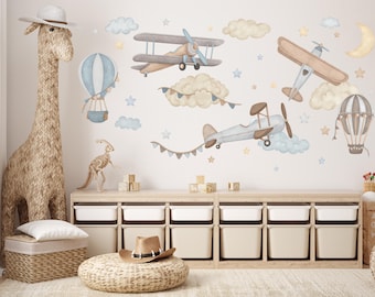 Adesivi murali aeroplani/adesivi murali aerei/adesivi murali mongolfiere/decorazioni per la cameretta dei bambini a tema aviazione/decorazioni per la cameretta dei bambini a tema aeroplano/arte per la cameretta dei bambini dei piloti
