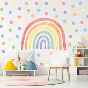 Decalcomania da muro arcobaleno con pois/Decorazioni per la cameretta arcobaleno/Adesivo da muro arcobaleno classico/Decalcomania da muro arcobaleno acquerello immagine 3