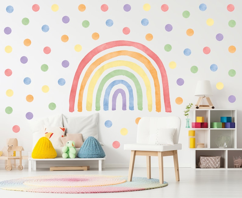 Decalcomania da muro arcobaleno con pois/Decorazioni per la cameretta arcobaleno/Adesivo da muro arcobaleno classico/Decalcomania da muro arcobaleno acquerello immagine 3