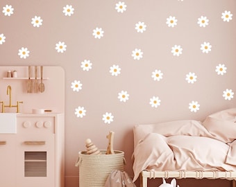 Stickers muraux fleurs marguerites 50 pcs, décoration de chambre d'enfant, stickers muraux fleurs / Marguerite blanche / Stickers fleurs