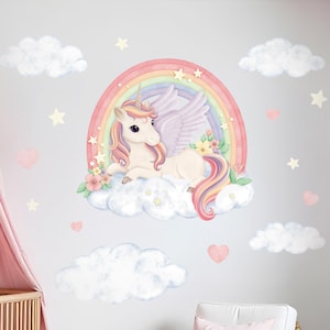 Adesivi murali unicorno/ Adesivi murali unicorno/ Decorazioni arcobaleno unicorno/ Arte unicorno pastello/ Decorazioni unicorno per cameretta/ Arte murale unicorno per cameretta