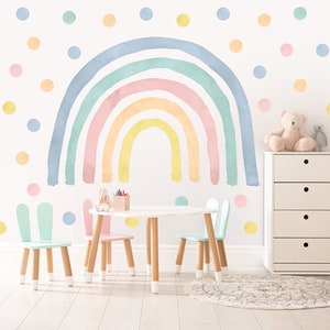 Decalcomania da muro arcobaleno con pois/arredamento arcobaleno per la cameretta dei bambini/adesivo da parete arcobaleno pastello/decalcomania da muro arcobaleno acquerello immagine 2