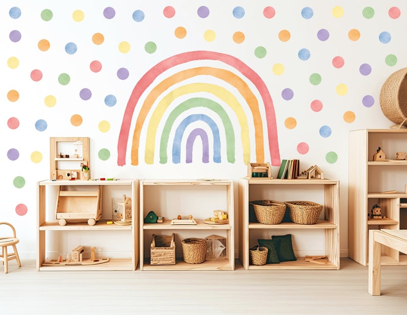 Decalcomania da muro arcobaleno con pois/Decorazioni per la cameretta arcobaleno/Adesivo da muro arcobaleno classico/Decalcomania da muro arcobaleno acquerello immagine 1