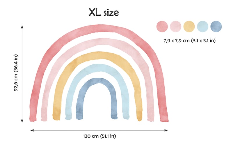 Calcomanía de pared arco iris con lunares / pegatina de pared arco iris / calcomanía de pared arco iris de acuarela / 50 puntos imagen 8