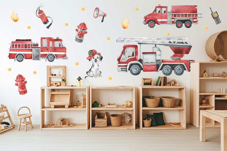 Fire truck wall decal / Firefighter Wall decal / Fire enginge Wall Sticker / Fireman Wall decal / Wandsticker Feuerwehr image 4