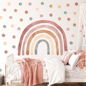 BOHO Decalcomania da muro arcobaleno con pois/Arredamento della cameretta arcobaleno/Adesivo da parete Boho Rainbow/Decalcomania da muro arcobaleno acquerello/Boho dot immagine 2