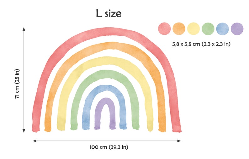 Decalcomania da muro arcobaleno con pois/Decorazioni per la cameretta arcobaleno/Adesivo da muro arcobaleno classico/Decalcomania da muro arcobaleno acquerello immagine 9