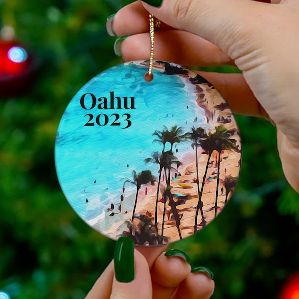 Oahu Ornament, Hawaii Ornament, Hawaii Island Ornament, Oahu Gift, Oahu Travel Gift, Oahu Souvenir, Personalized Oahu Ornament, Christmas