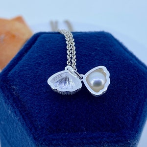 Sterling Silver Oyster Shell Necklace with Pearl, Ocean Jewelry