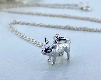 Sterling Silver Pig Necklace, Gift for Pig Lover, Option to Personalise