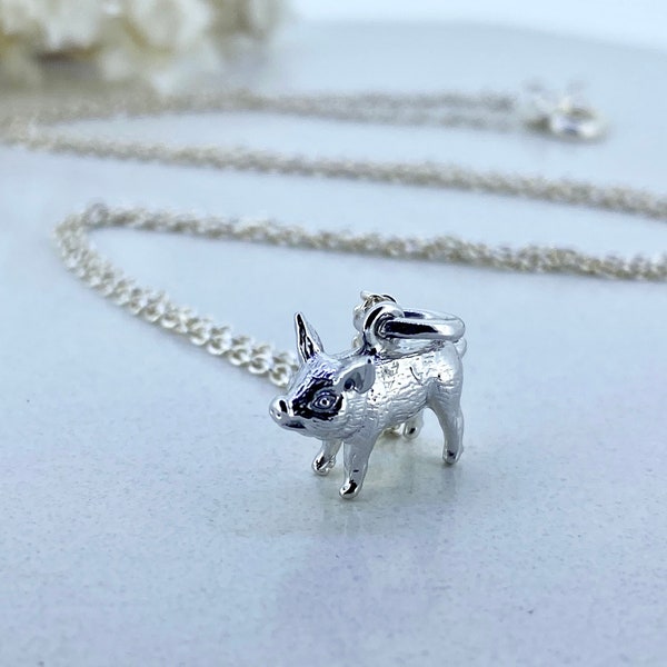 Sterling Silber Schwein Halskette, Geschenk für Schwein Liebhaber, Option zu personalisieren