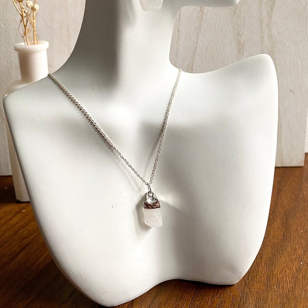 Raw Moonstone Crystal Necklace, Silver Necklace, June Birthstone, Raw Crystal, Gift for Her, Optional Personalisation