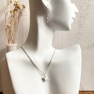 Sparrow Necklace and Earrings, Jewellery Gift Set, Sterling Silver, Bird Lover, Dainty Necklace, Gift for Her, Nature Lover, Wildlife Gift