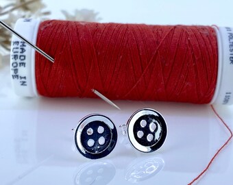 Sterling Silver Button Stud Earrings: Gift for Seamstress