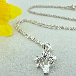 Sterling Silver Daffodil Necklace, Botanical Welsh Gift