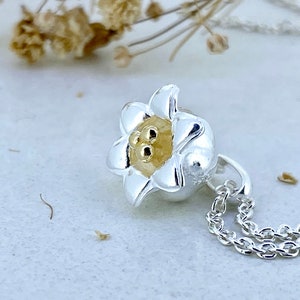 Lily of the Valley Sterling Silver Necklace, Yellow Gold Centre, May Birth Flower, Optional Birthstone, Birth Flower Jewellery, Gift for Her