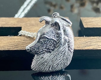 Sterling Silver Sheltie Necklace: Shetland Sheepdog Pendant, Dog Jewelry Gift