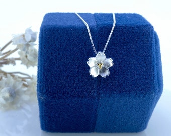 Sterling Silver Cherry Blossom Necklace, Gold Centre,  March Birth Flower, Optional Birthstone, Gift for Her, Sakura Blossom