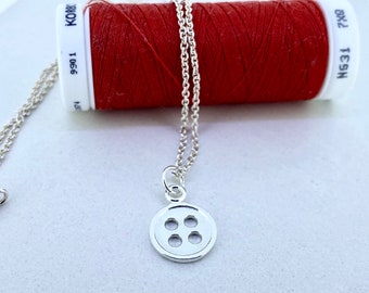 Sterling Silver Button Necklace, Seamstress Gift, Personalize Option