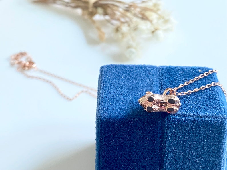 Collar de conejillo de indias de plata de ley o vermeil de oro rosa, regalo para hija o hijo, lindas joyas de animales imagen 3