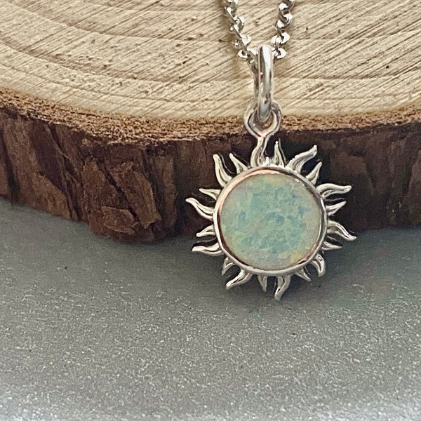 Sterling Silver Opal Sun Necklace, October Birthstone, Opal Necklace, Mothers Day Gift, Celestial Necklace, Personalisation Optional